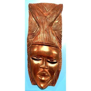 Vintage African Folk Art Hand Carving Wood Wall Hanging Mask‎